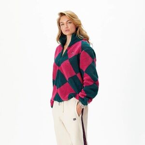 Rowing Blazers Pink and Green Checkered Fleece Jacket
